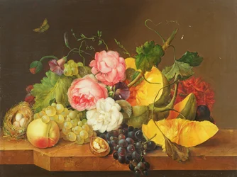 Naturaleza muerta con flores y frutas, 1821